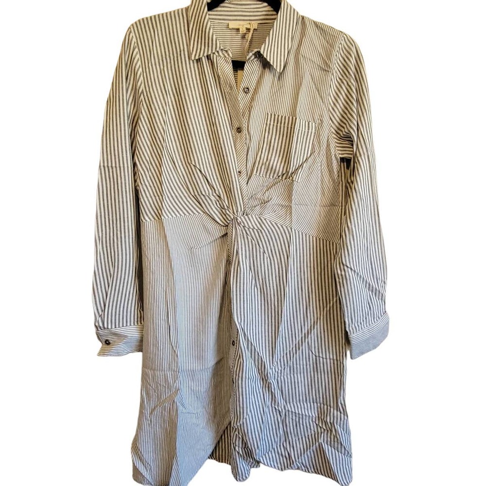 Mystree Womens Tunic Shirt Dress Small Stripes Twist Front Button Front